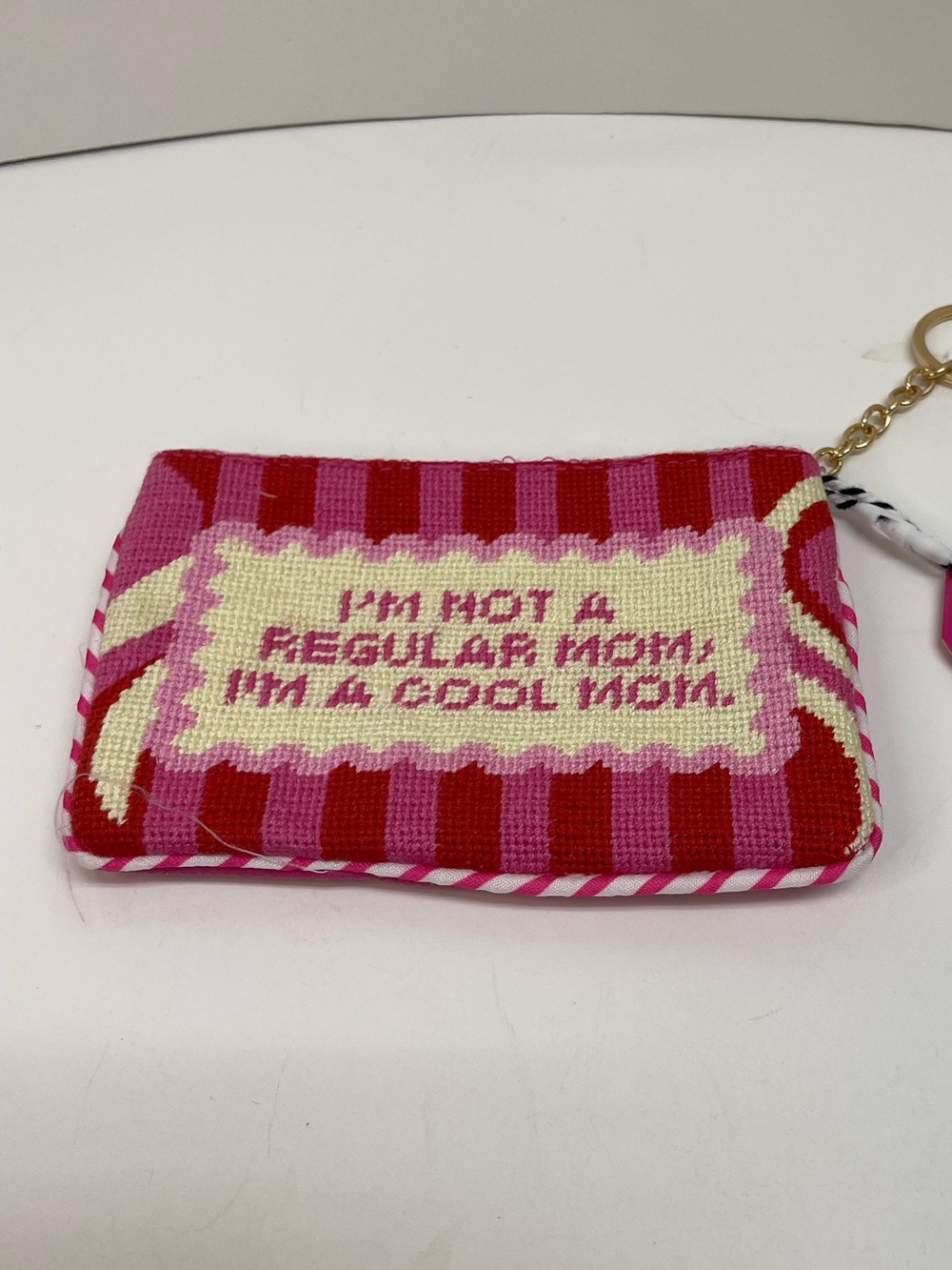 Pink & Red Striped Key/Card Holder with Gold Ring - Picture 4 of 4